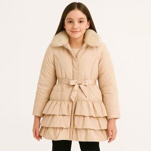 MONSOON HERITAGE COLLECTION Beige Ruffle Puffer Coat Girls Size 12–13Y